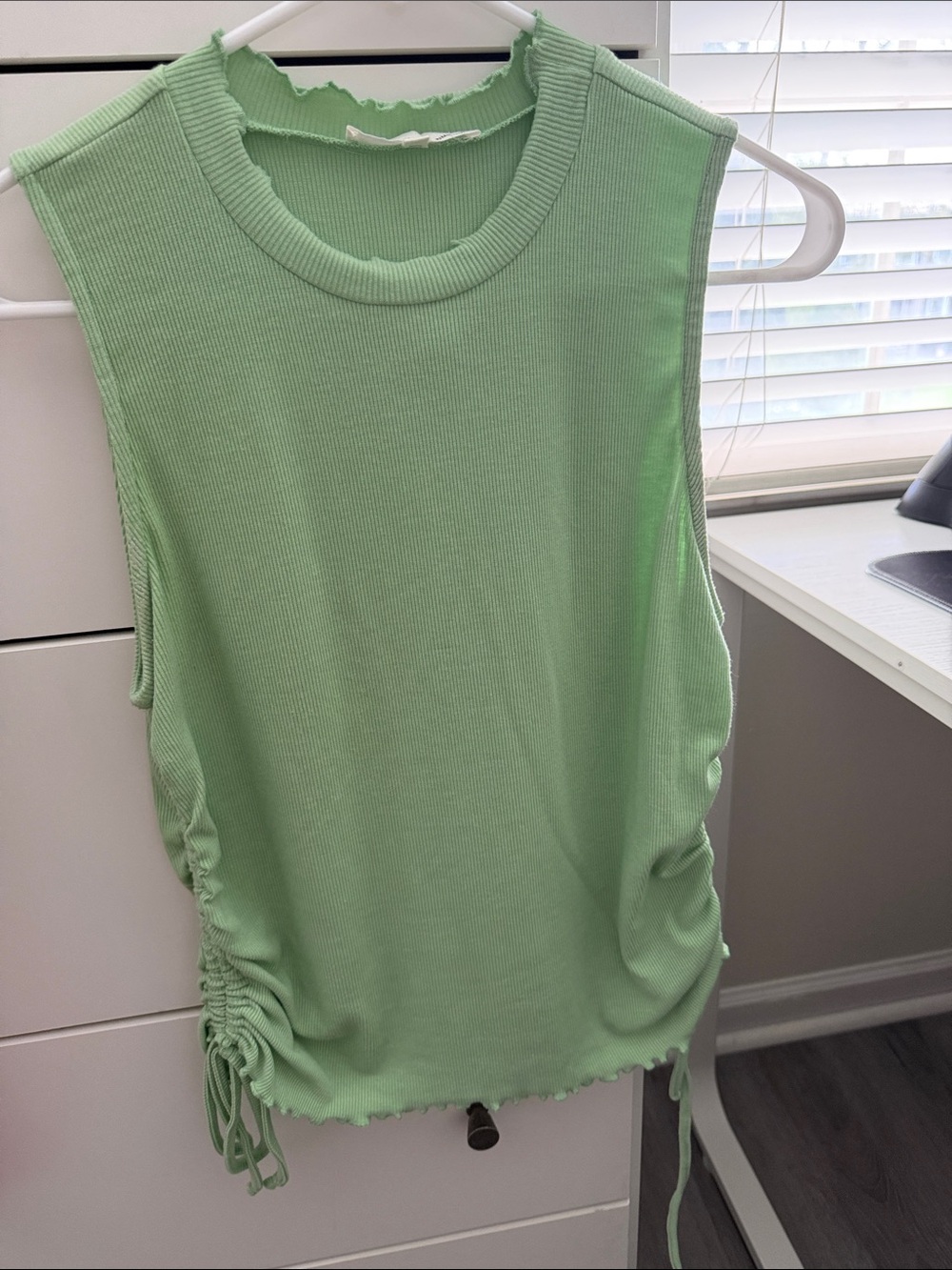 june & hudson Light Green Ribbed Ruched Tank